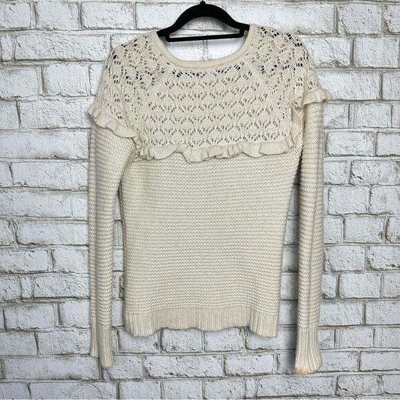 Autumn Cashmere Sweater Ruffle Crochet Cream White S - Picture 2 of 6